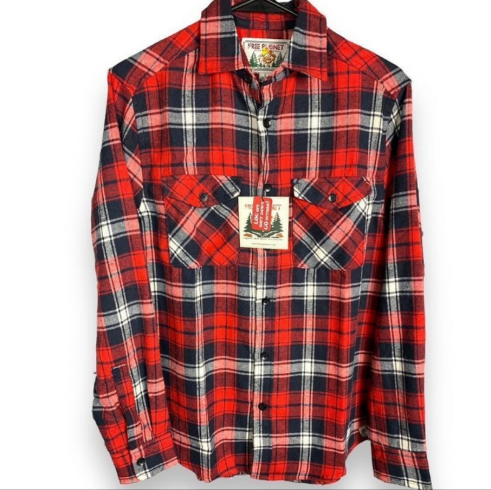 🆕 Free Planet Plaid Flannel Shirt Men’s S